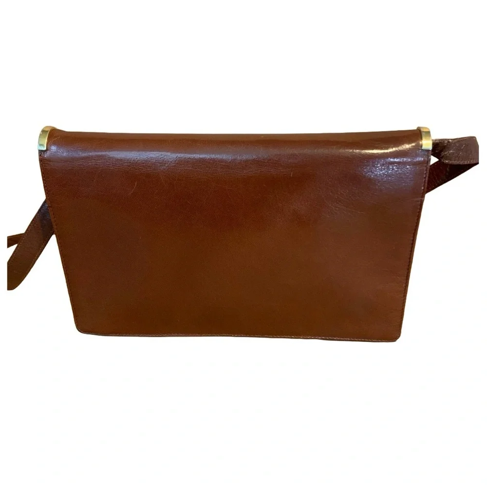 VINTAGE BALENCA BROWN LEATHER FRAMED FRONT FLAP SHOULDER BAG OR CLUTCH